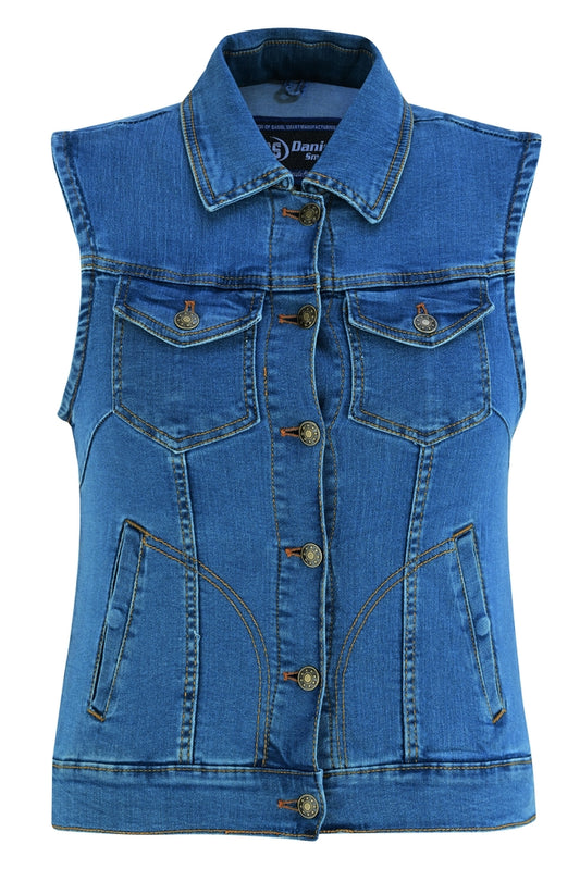 DM943  Women's Blue Denim Snap Front Vest