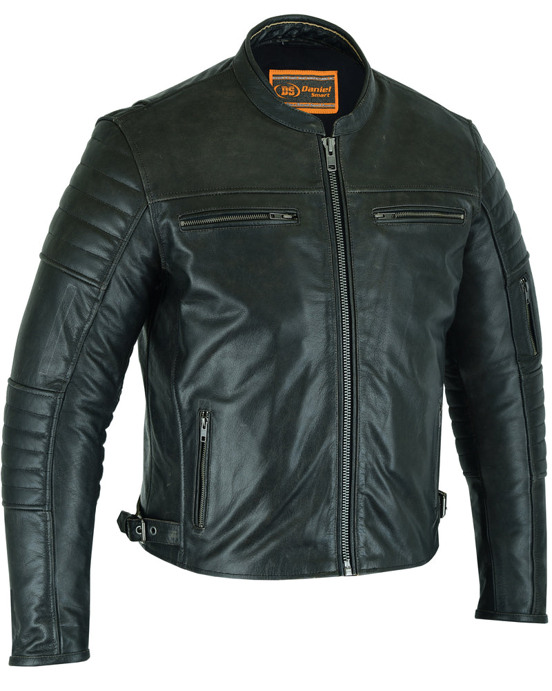 Men's Gun Metal Brown Crossover Leather Scooter Jacket