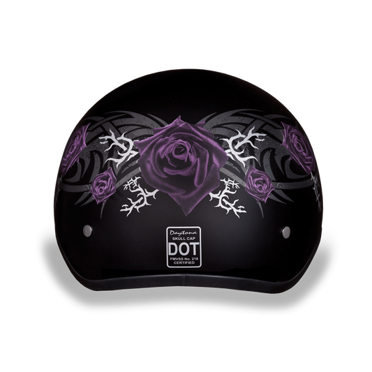 D6-PR DOT Approved Daytona Skull Cap Motorcycle Half Face Helmet – Purple Rose