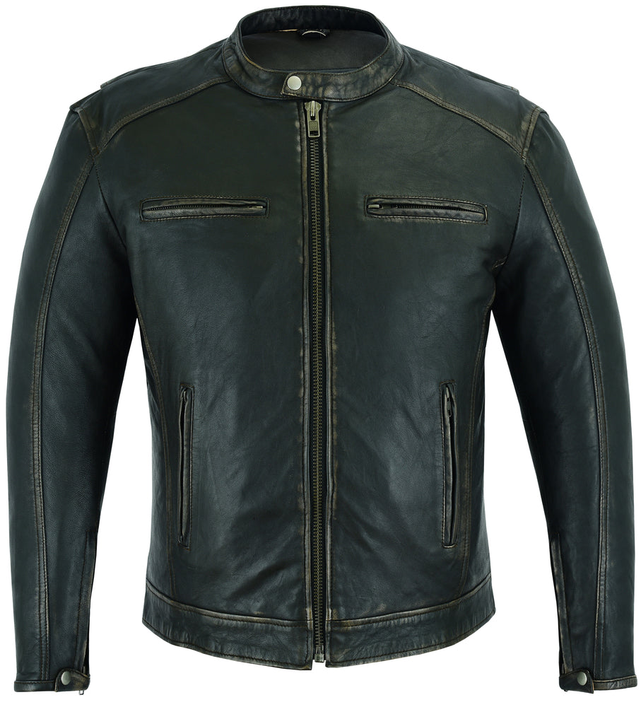 Men's Cruiser Jacket in Lightweight Drum Dyed Distressed Naked - Olive