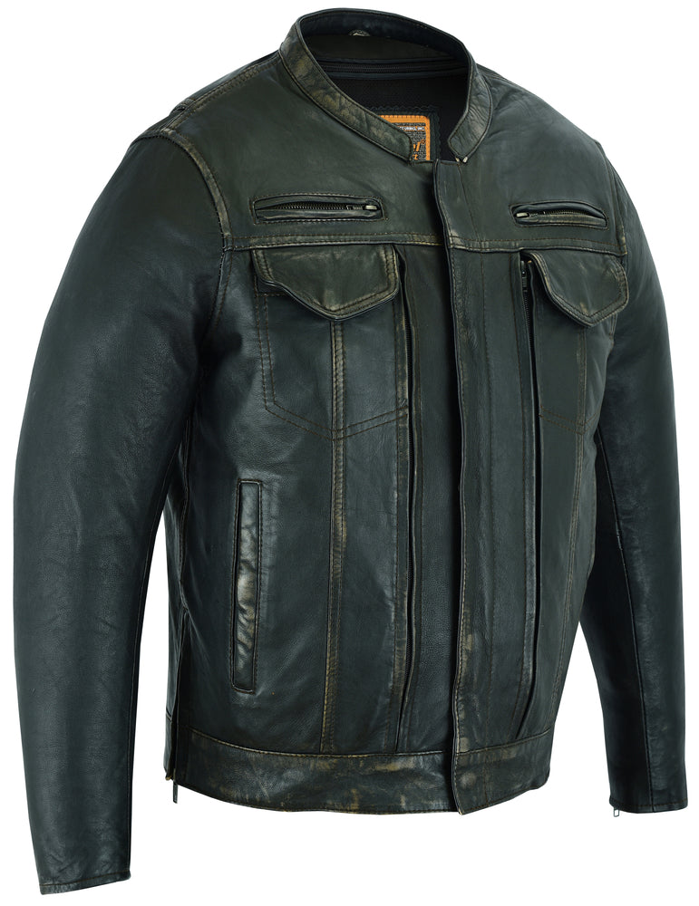 Men's Modern Utility Style Jacket in Lightweight Drum Dyed Distressed Naked Lambskin