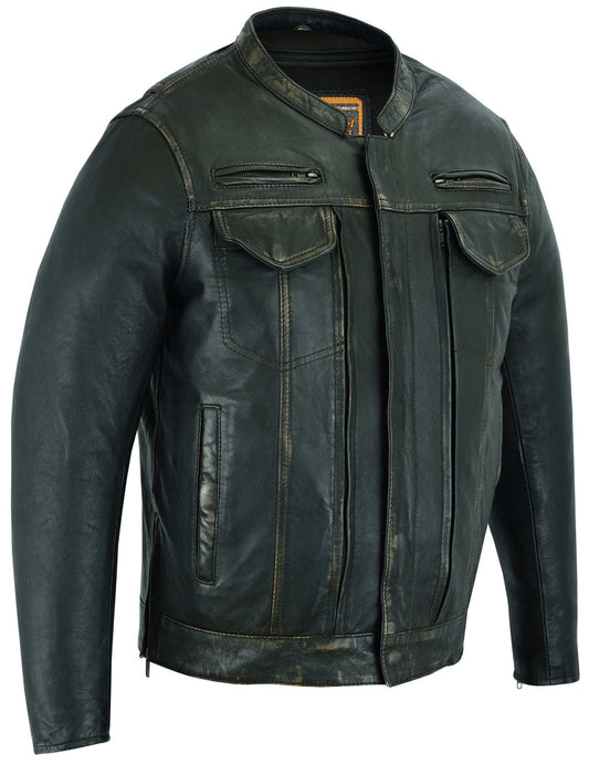 Men's Modern Utility Style Jacket in Lightweight Drum Dyed Distressed Naked Lambskin