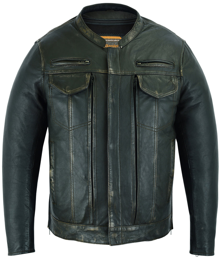 Men's Modern Utility Style Jacket in Lightweight Drum Dyed Distressed Naked Lambskin