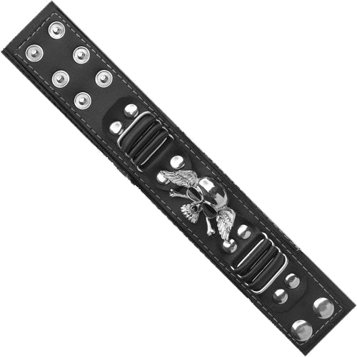 BR-SD112W Winged Vinyl bracelet with winged skull design.