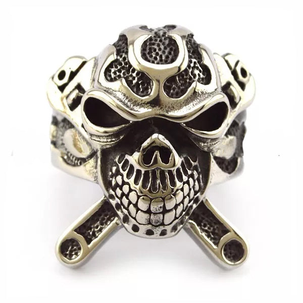 R3001 Stainless Steel X Skull Biker Ring