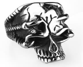 R149 Stainless Steel Broken Skull Face Skull Biker Ring