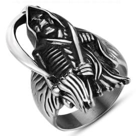 R161 Stainless Steel Grim Reaper Skull Biker Ring