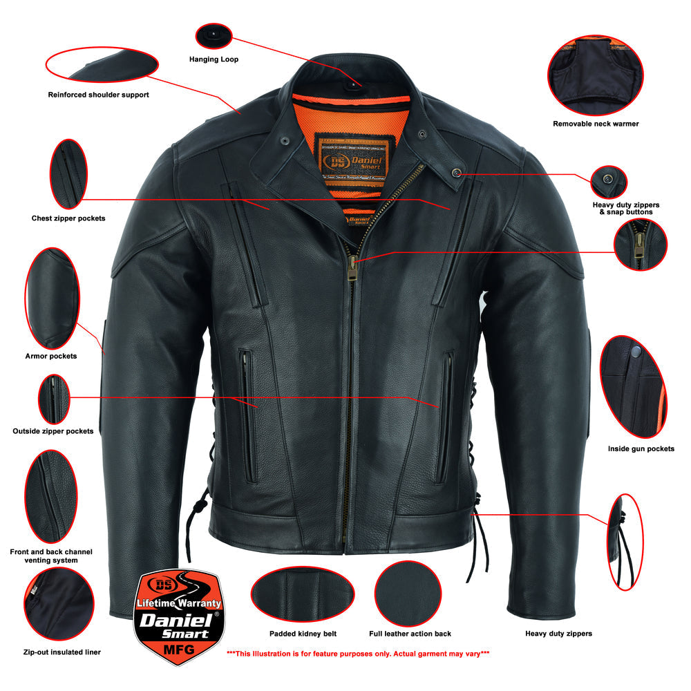 Men's Premium Vented Motorcycle Jacket – Side Laces