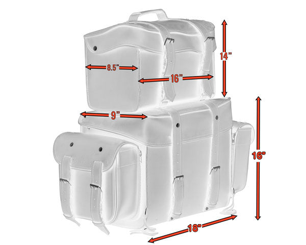 Leather Black PVC Large Four Piece Motorcycle Touring Tail Bag