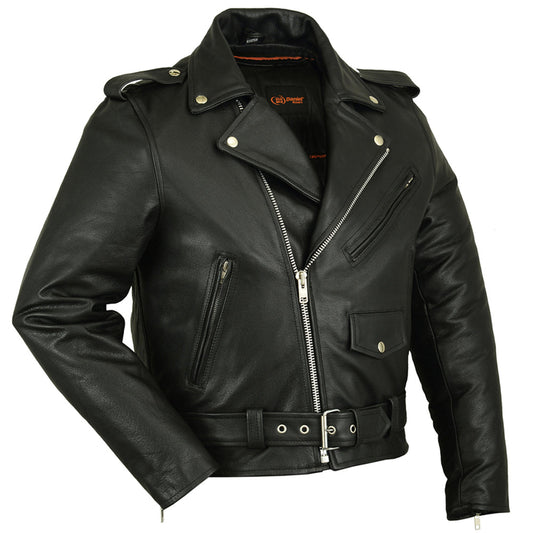 Men's Classic Plain Side Police Style Motorcycle Jacket - Black