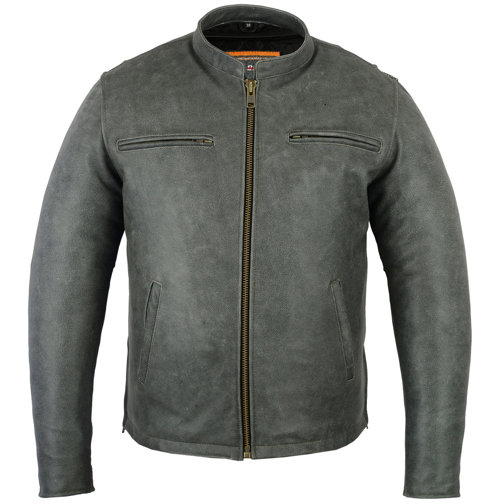 Men's Sporty Gray Leather Cruiser Jacket
