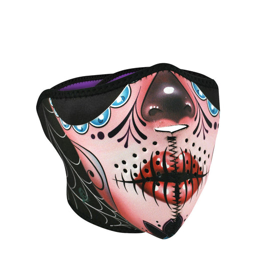 WNFM82H ZAN® Half Mask- Neoprene- Sugar Skull Reversible to Purp