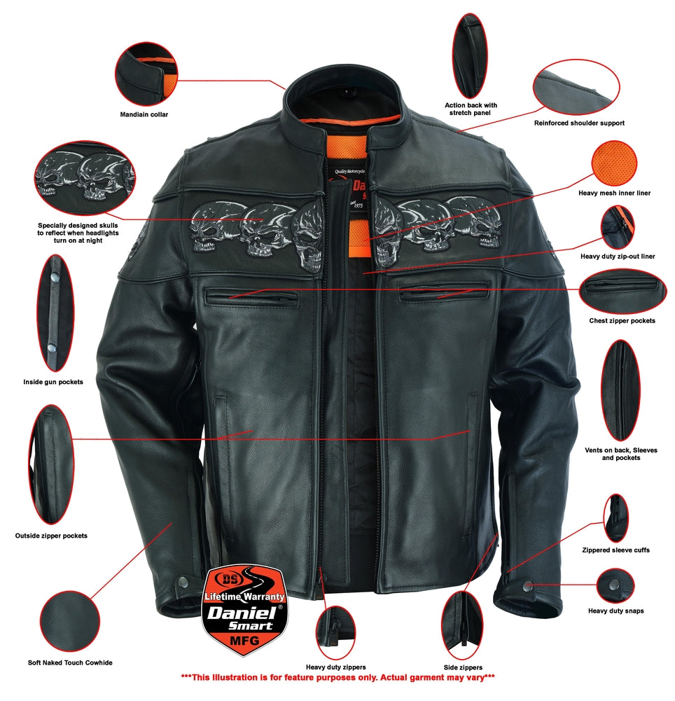 Men's Black Reflective Skulls Scooter Jacket