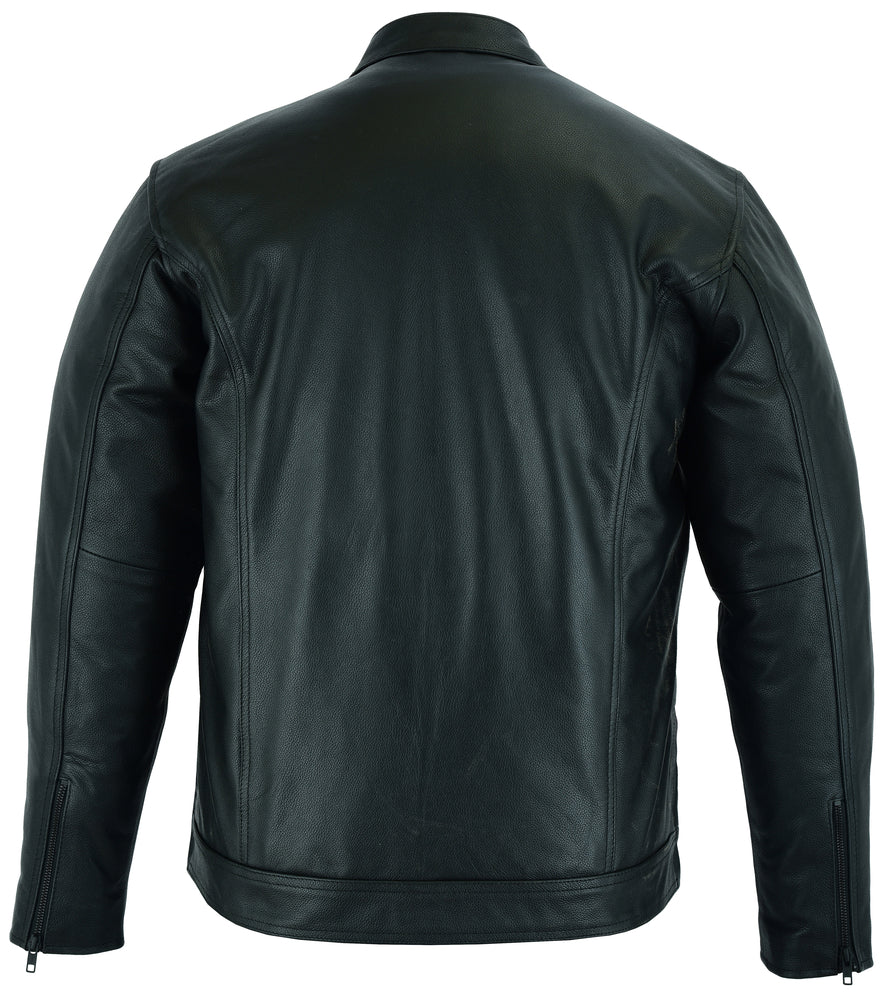 Men's Full Cut Black Leather Shirt with Zipper/Snap Front