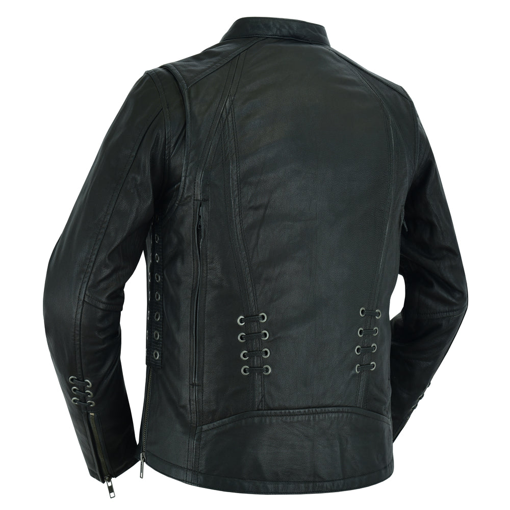 Women's Stylish Jacket with Grommet and Lacing Accents