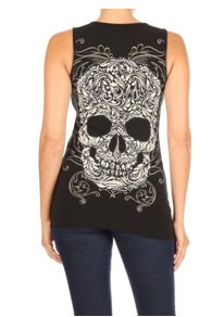 2225 BLACK Baroque Skull Graphic Tank Top