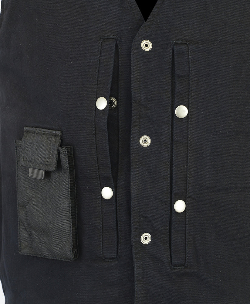 Men's Black Plain sides Denim Motorcycle Vest –  Heavy Snaps