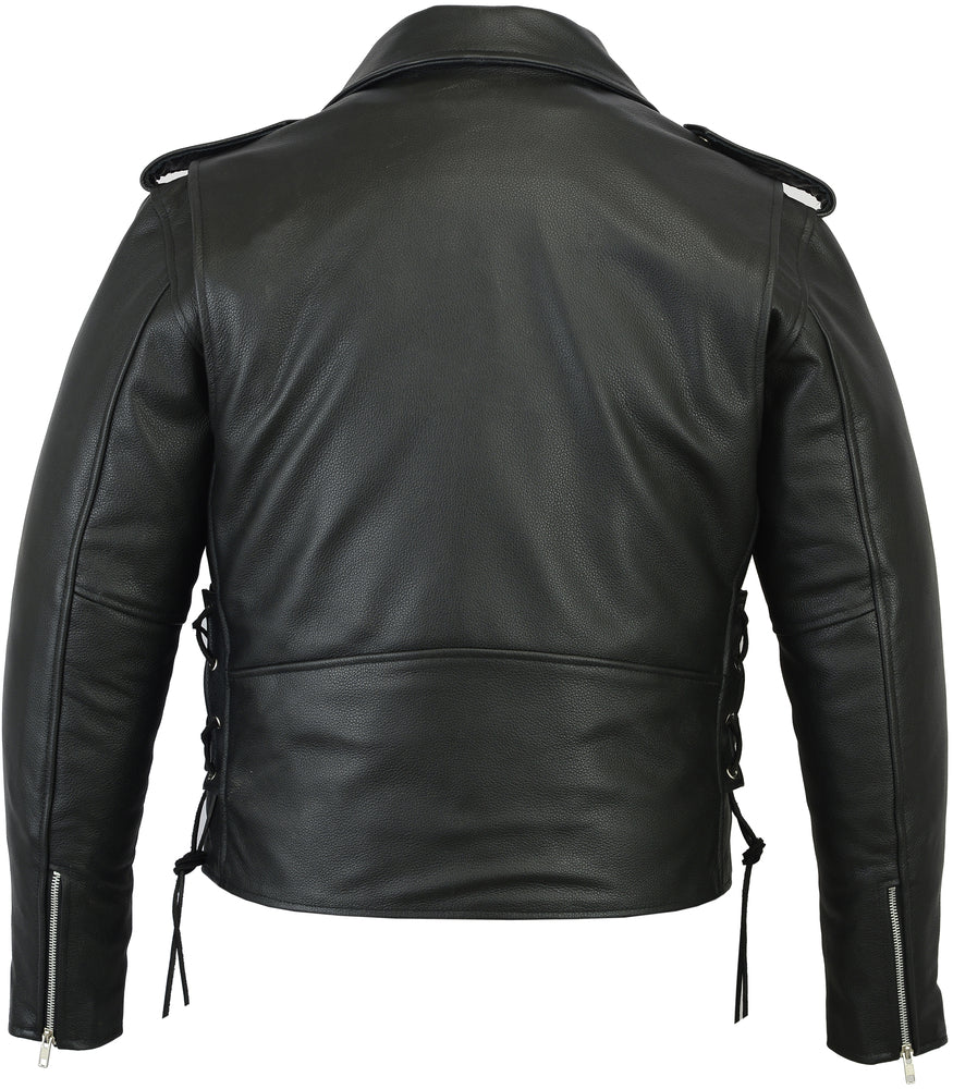 Men's Classic Side Lace Police Black Leather Motorcycle Jacket