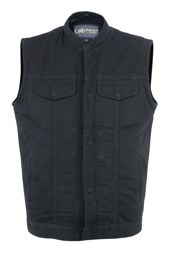 DM982 Men's Black Denim Single Back Panel Concealment Vest w/Rem