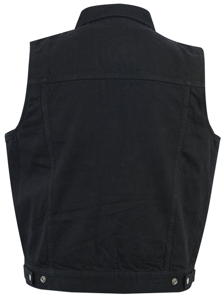 Snap Front Men's Denim Motorcycle Vest  - Black