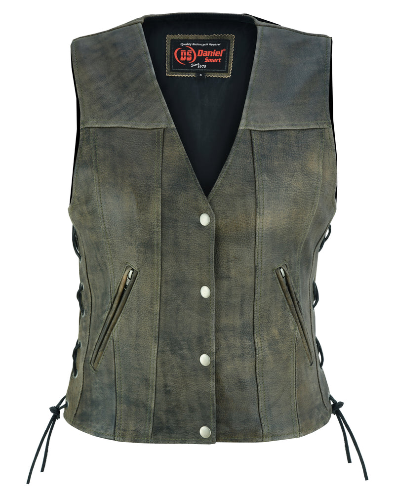 DS207 Women's Antique Brown Single Back Panel Concealed Carry Vest