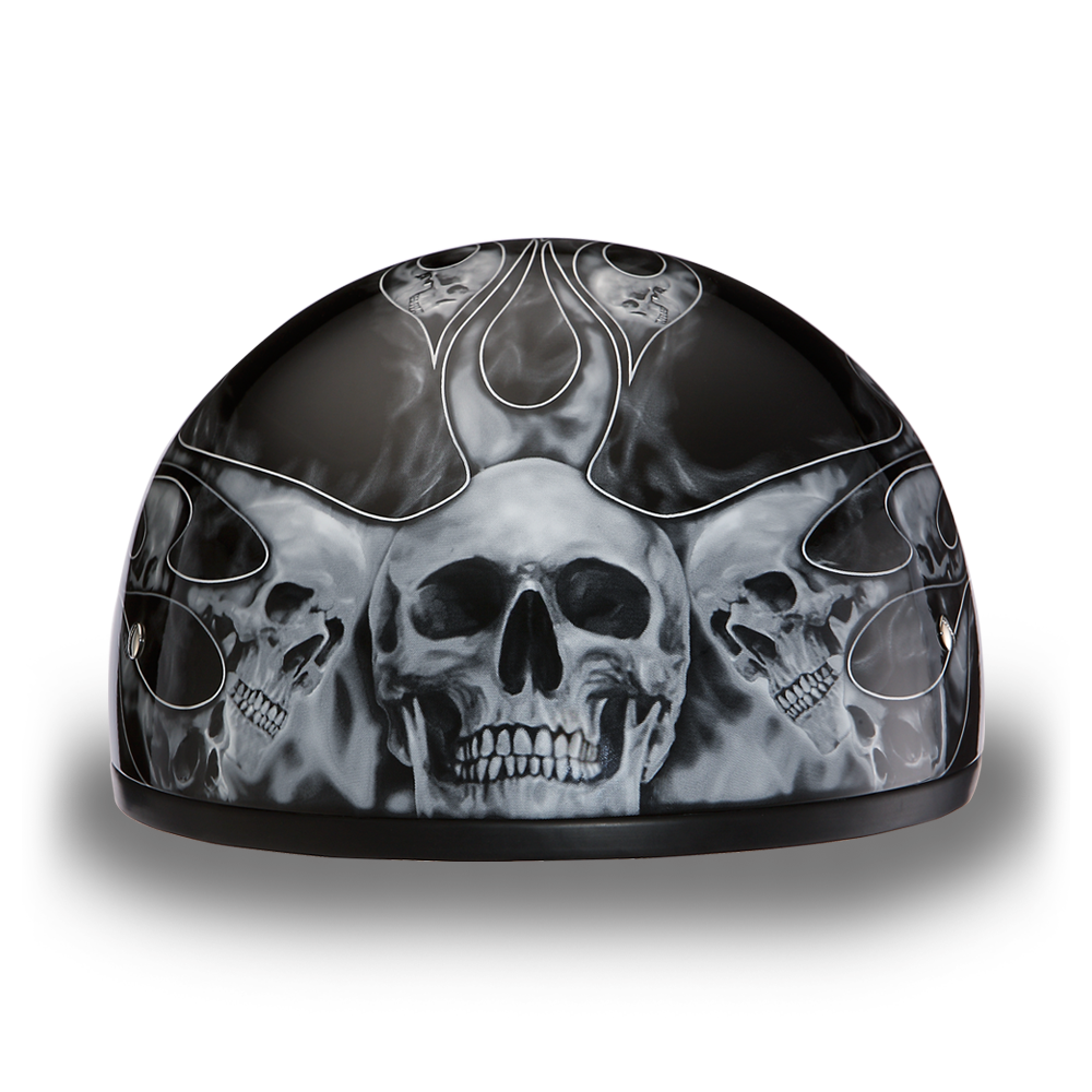 D6-SFS D.O.T. DAYTONA SKULL CAP - W/ SKULL FLAMES SILVER