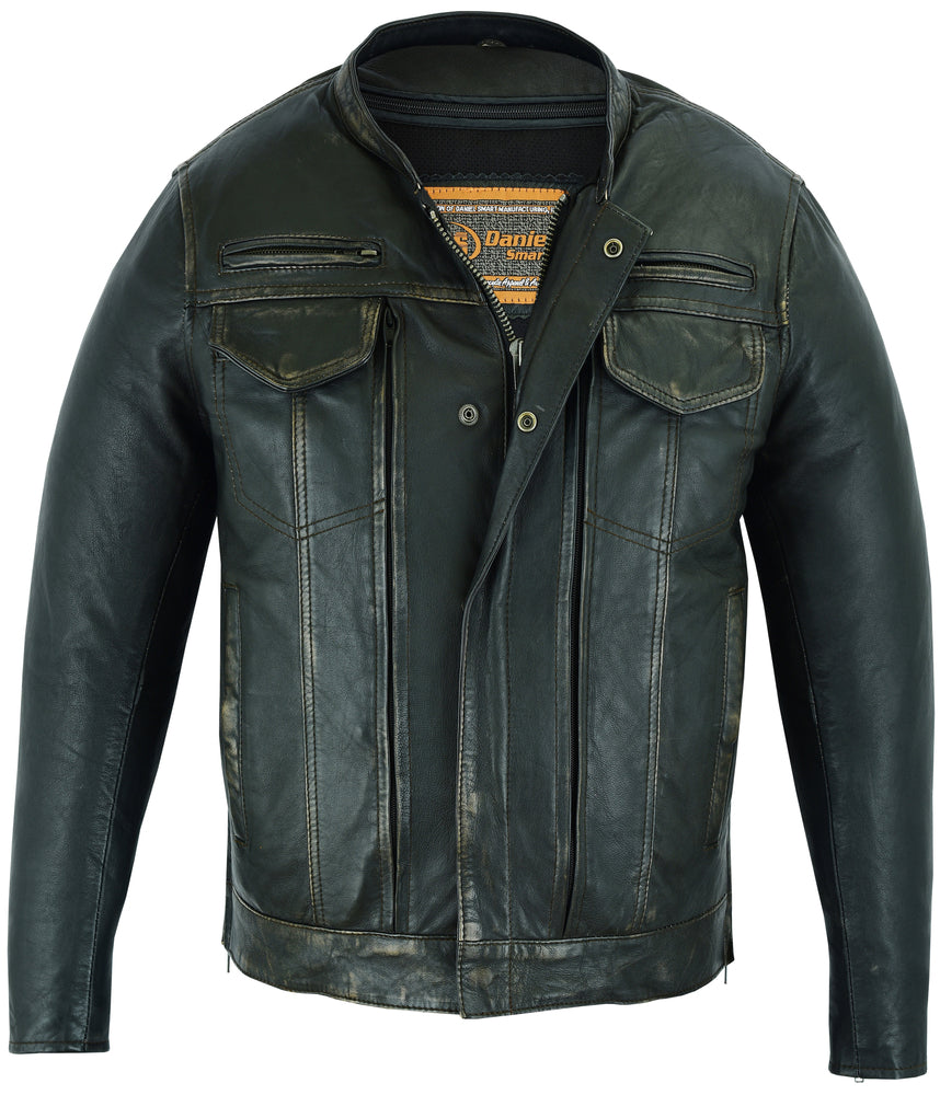 Men's Modern Utility Style Jacket in Lightweight Drum Dyed Distressed Naked Lambskin