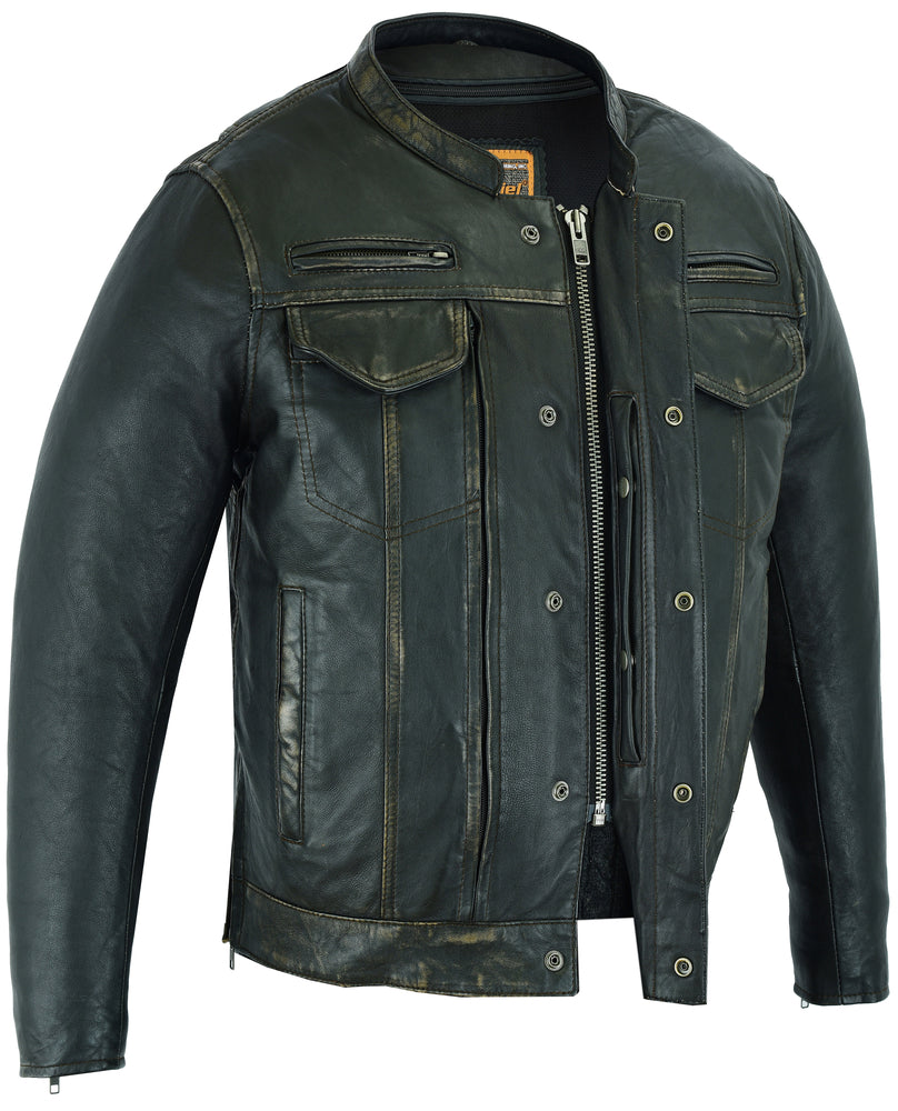 Men's Modern Utility Style Jacket in Lightweight Drum Dyed Distressed Naked Lambskin
