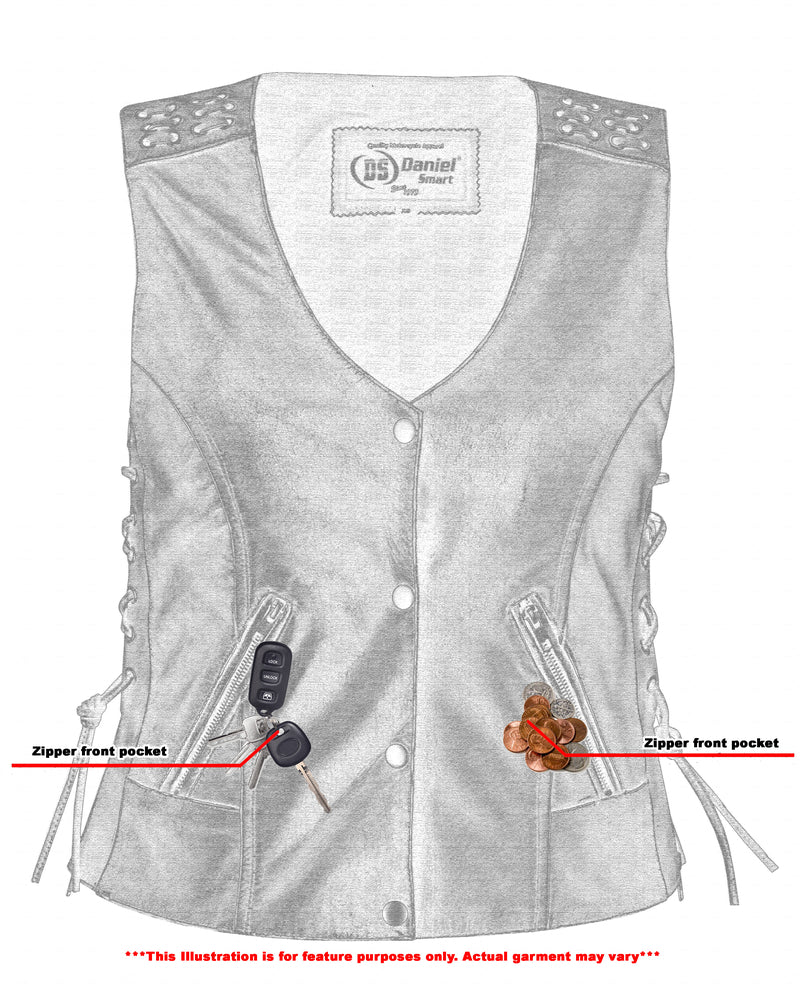 DS285V Women's Gray Vest with Grommet and Lacing Accents