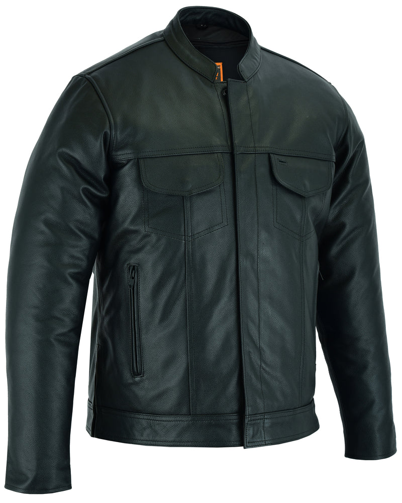Men's Full Cut Black Leather Shirt with Zipper/Snap Front