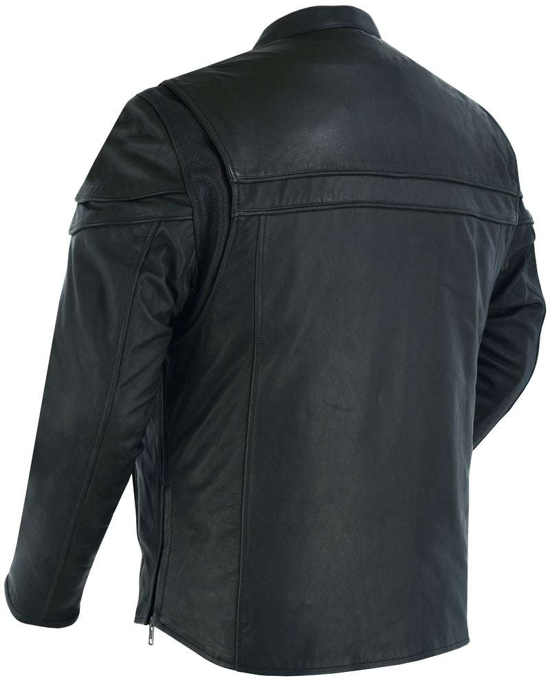 Men's Sporty Lightweight Black Leather Cross Over Jacket