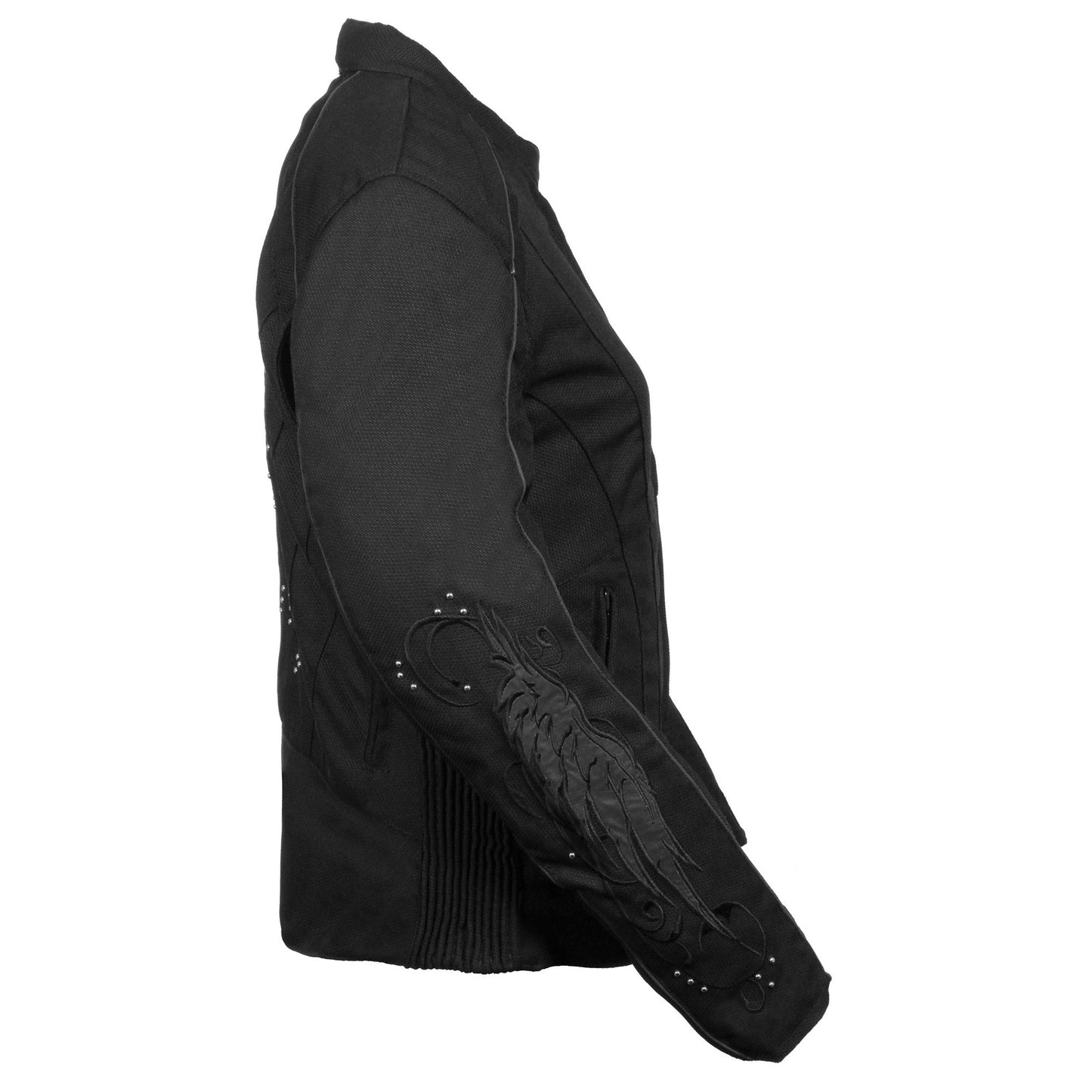 Milwaukee Leather SH1954 Women's Black Textile Jacket with Stud and Wings Detailing